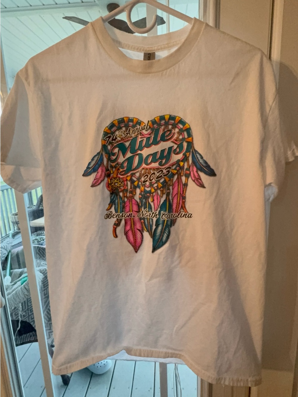 Gildan White Tee with Multicolor Dreamcatcher Graphic